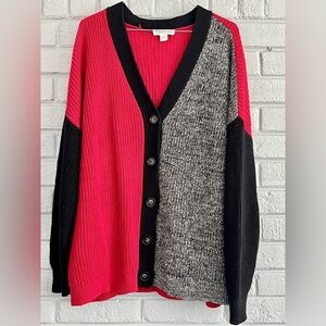 Coldwater Creek Red and Black Colorblock Cardigan